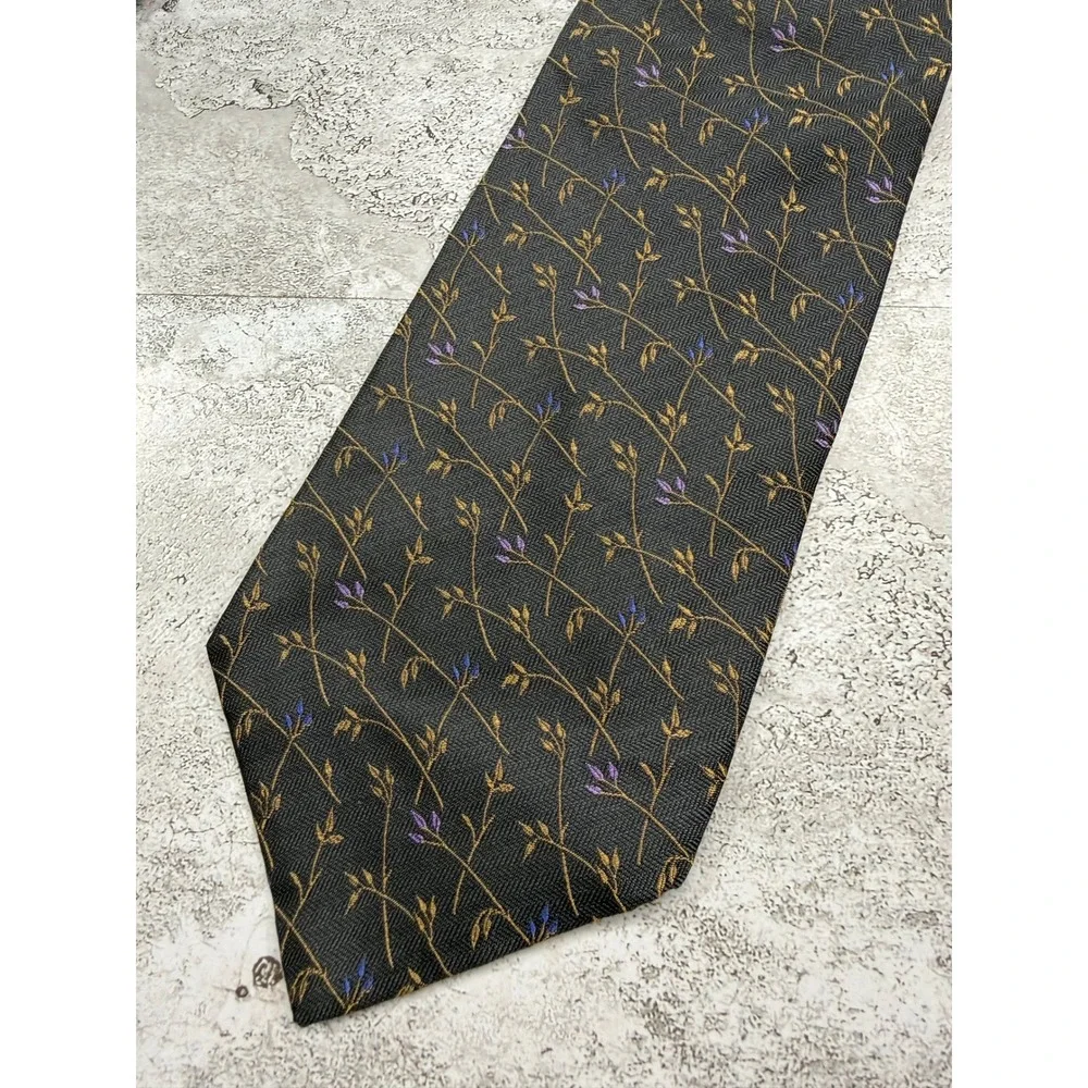 Today's Man Necktie Mens One Size Gray Floral Silk Made in Italy Herringbone